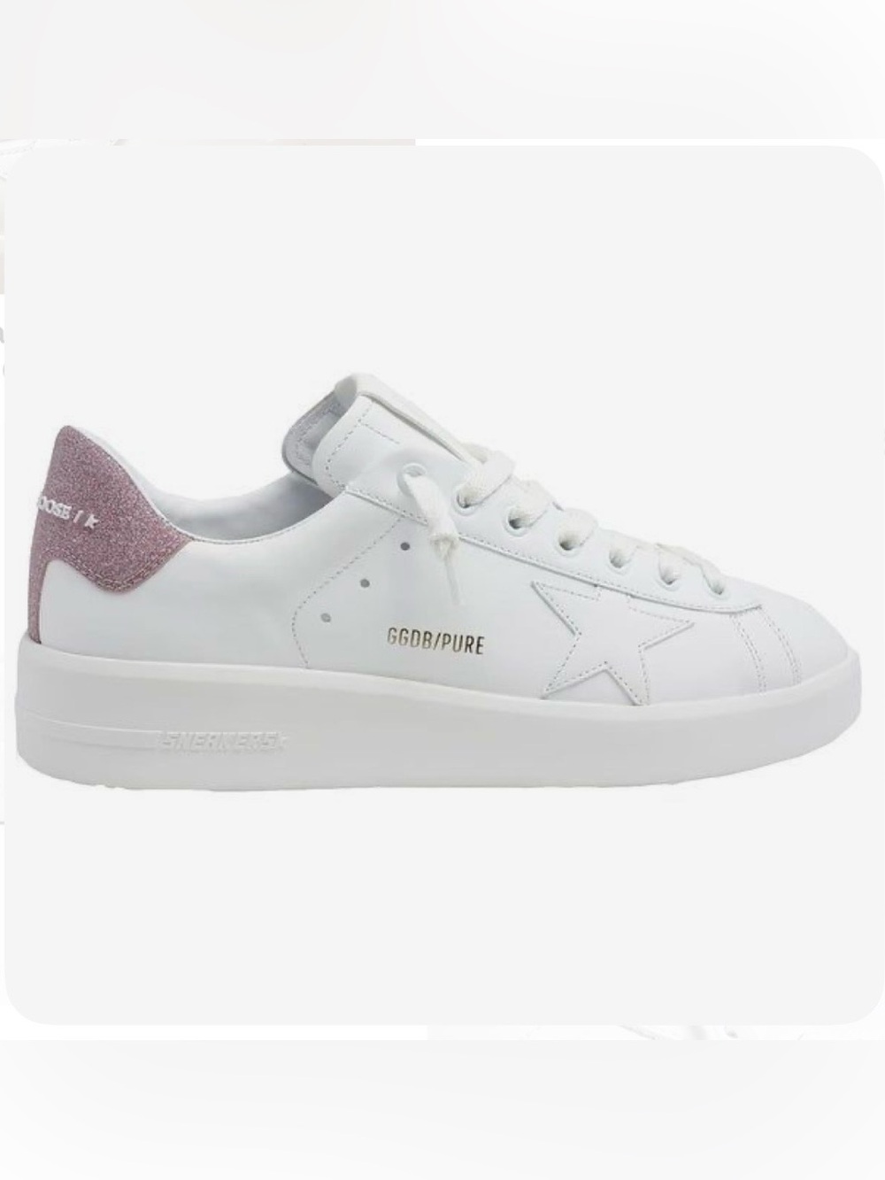 Golden Goose Purestar Women’s Low Top Pink Glitter Sneaker, White, 35 EU